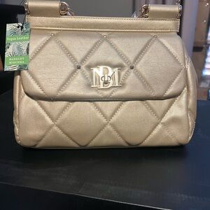 Badgley Mischka Gold Quilted Vegan Leather Bag